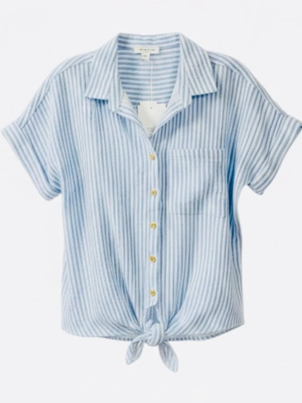 beachlunchlounge Rosalie Light Blue & White Striped Tie-Hem Button-Down Shirt